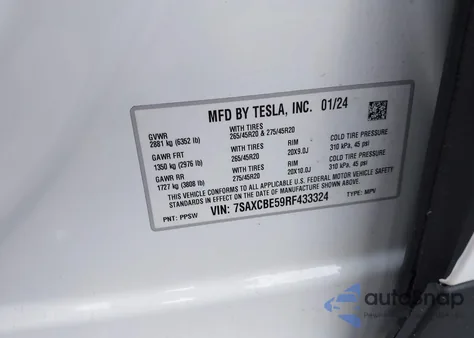 2024 Tesla Model X from USA, damaged, VIN 7SAXCBE59RF433324